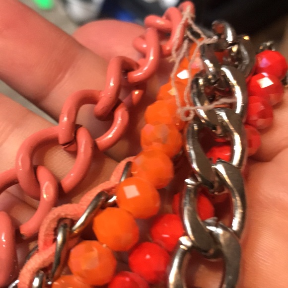 Donate 2/24=Chunky neon & orange bracelet TREND multi chain - Picture 5 of 6